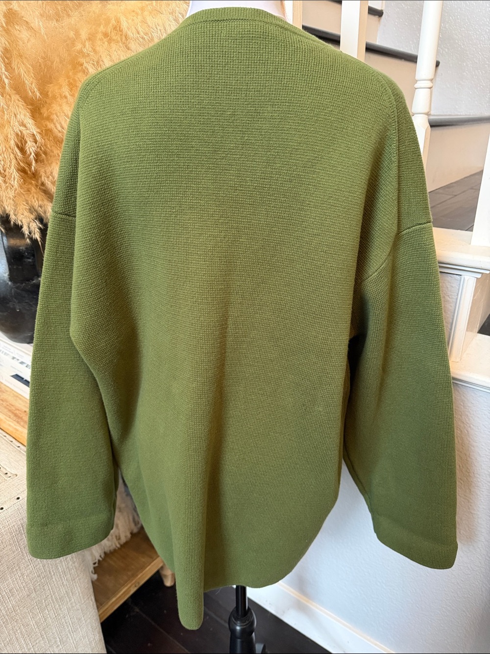 J.Crew Green Gold Buttons Long V-Neck Sweater Blazer Size Large - Picture 5 of 7